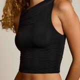 Asümmeetriline rüüdiga tank top mustas