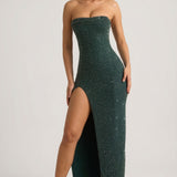 Kaunistatud Õlata Cowl-Neck Maxi Kleid Emerald Rohelises