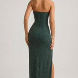 Kaunistatud Õlata Cowl-Neck Maxi Kleid Emerald Rohelises