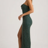 Kaunistatud Õlata Cowl-Neck Maxi Kleid Emerald Rohelises