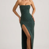 Kaunistatud Õlata Cowl-Neck Maxi Kleid Emerald Rohelises