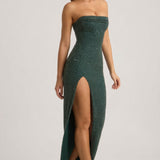 Kaunistatud Õlata Cowl-Neck Maxi Kleid Emerald Rohelises