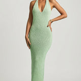 Bouclé Halterneck Maxi Kleid Mint