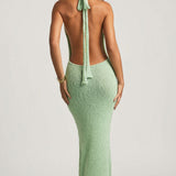 Bouclé Halterneck Maxi Kleid Mint