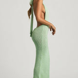 Bouclé Halterneck Maxi Kleid Mint
