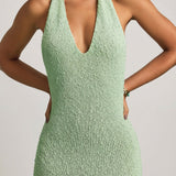 Bouclé Halterneck Maxi Kleid Mint