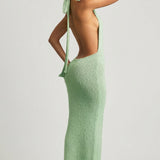 Bouclé Halterneck Maxi Kleid Mint