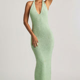Bouclé Halterneck Maxi Kleid Mint