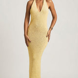 Bouclé Halterneck Maxi Kleit Kollases