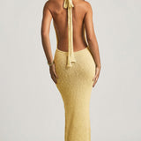 Bouclé Halterneck Maxi Kleit Kollases