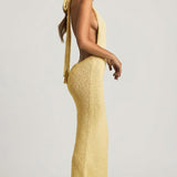 Bouclé Halterneck Maxi Kleit Kollases