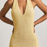 Bouclé Halterneck Maxi Kleit Kollases