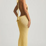 Bouclé Halterneck Maxi Kleit Kollases