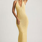 Bouclé Halterneck Maxi Kleit Kollases
