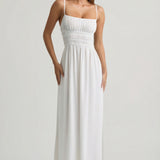 Shirred Camisole Maxi Kleid Valges