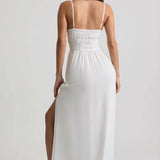 Shirred Camisole Maxi Kleid Valges
