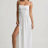 Shirred Camisole Maxi Kleid Valges