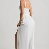 Shirred Camisole Maxi Kleid Valges