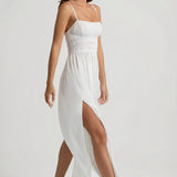 Shirred Camisole Maxi Kleid Valges