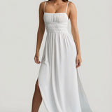 Shirred Camisole Maxi Kleid Valges