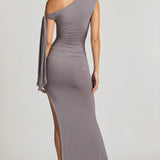 Õlavarrelt Väljas Rikkaliku Detailiga Maxi Kleid Steel Grey