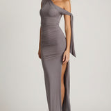 Õlavarrelt Väljas Rikkaliku Detailiga Maxi Kleid Steel Grey