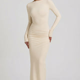 Modal Ruched Backless Maxi Kleidiv Ivory