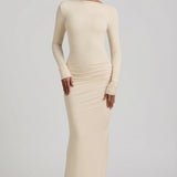 Modal Ruched Backless Maxi Kleidiv Ivory