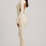 Modal Ruched Backless Maxi Kleidiv Ivory