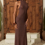 Seljatu Backless Halterneck Maxi Kleidid Pronksis
