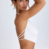 Valge Cowl-Front Halterneck Crop Top