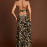 Plunge Cut-out Maxi Kleid leopardimustris