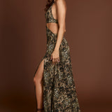 Plunge Cut-out Maxi Kleid leopardimustris