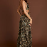 Plunge Cut-out Maxi Kleid leopardimustris