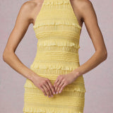 Kortsitud Seljatu Backless Halterneck Maxi Kleid Lemon Kollane