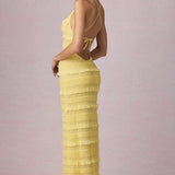 Kortsitud Seljatu Backless Halterneck Maxi Kleid Lemon Kollane