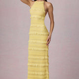 Kortsitud Seljatu Backless Halterneck Maxi Kleid Lemon Kollane