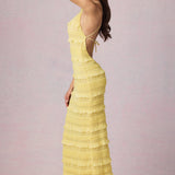 Kortsitud Seljatu Backless Halterneck Maxi Kleid Lemon Kollane