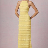 Kortsitud Seljatu Backless Halterneck Maxi Kleid Lemon Kollane