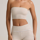 Roosa Kollane Riba Modal Üksik Crop Top