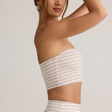 Roosa Kollane Riba Modal Üksik Crop Top
