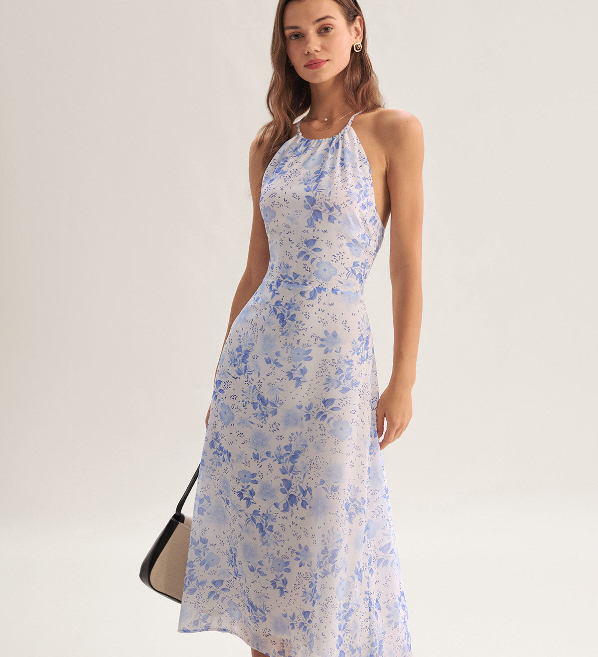 Clarice - Midi Sinine Lilleline Kleid
