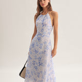 Clarice - Midi Sinine Lilleline Kleid