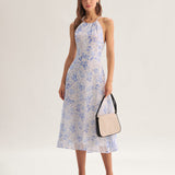 Clarice - Midi Sinine Lilleline Kleid