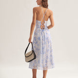 Clarice - Midi Sinine Lilleline Kleid