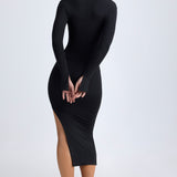 Must Modal Plunge V-kaelusega Midaxi Kleid