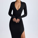 Must Modal Plunge V-kaelusega Midaxi Kleid